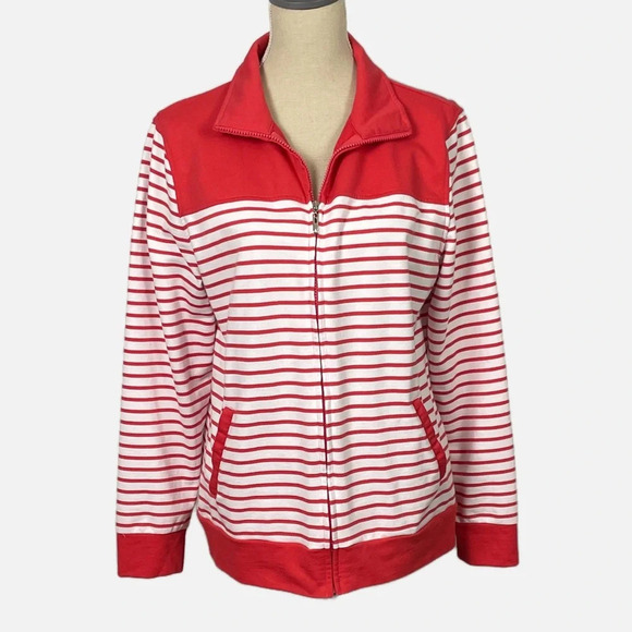 Striped Red and White Women's Zip-Up Hoodie - Picture 10 of 10